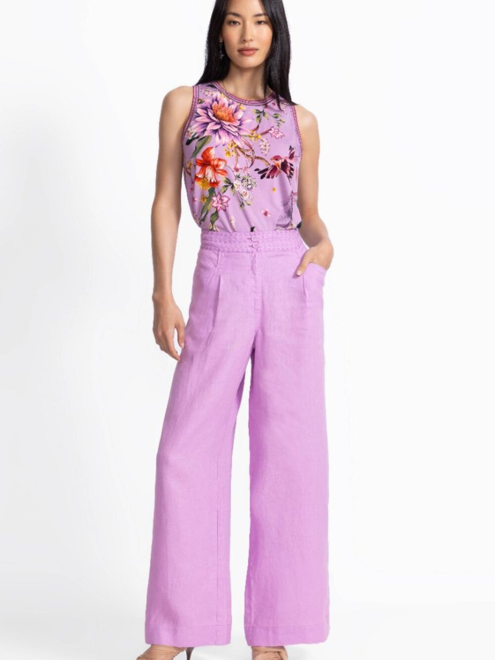 Johnny Was Wide Leg Pleat Pants in Pink Size XS NWT